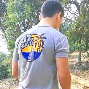 Fetch The Sun Men's Surf T-Shirt | Stone Gray Dog Dad Tee, Dog Lover Beach Shirt